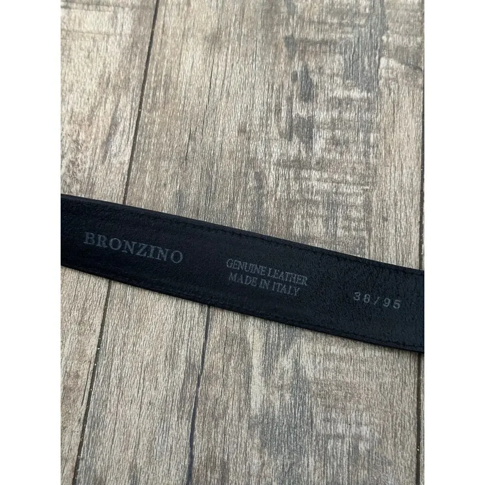 Bronzino Men's Black Genuine Leather Adjustable Buckle Belt